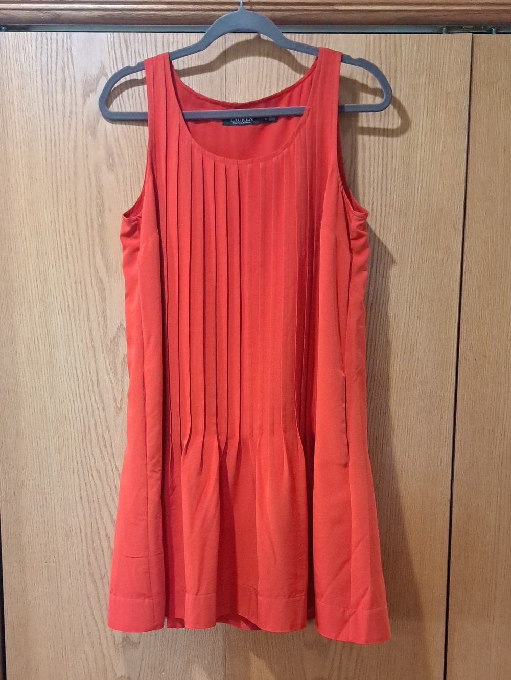 Lauren Ralph Lauren Orange Cabana Pleated Sleeveless Shift Dress